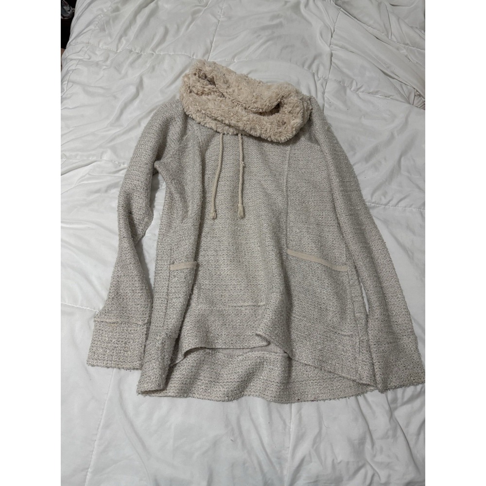 Maurices Women's Faux Fur Cowl Neck Long Sleeve Pockets Sweater Size L